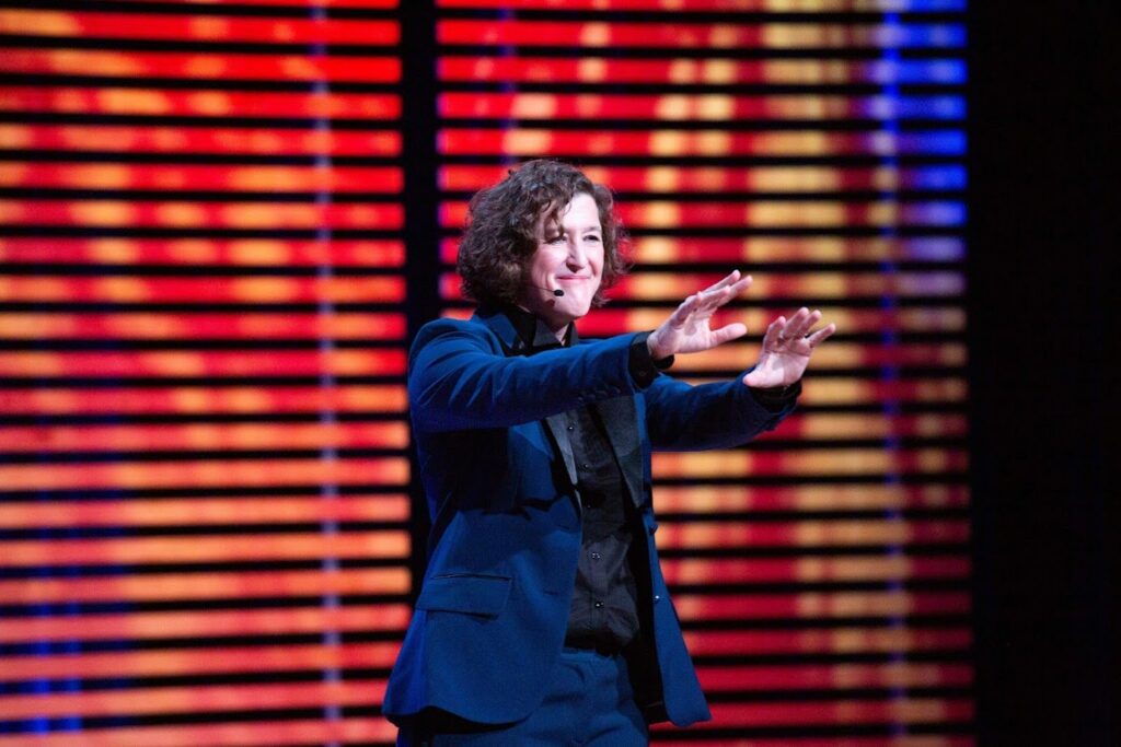 Meagan O'Nan delivering a keynote
