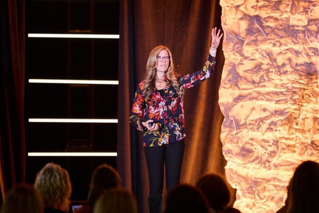 Sarah McVanel delivering a Keynote