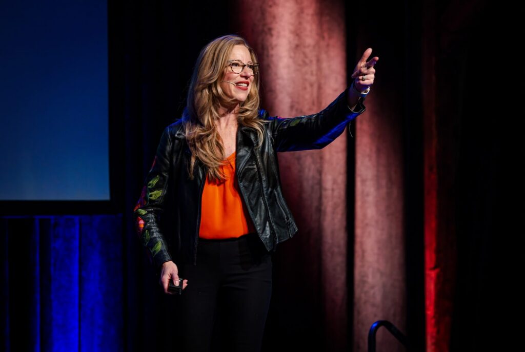 Sarah McVanel delivering a Keynote