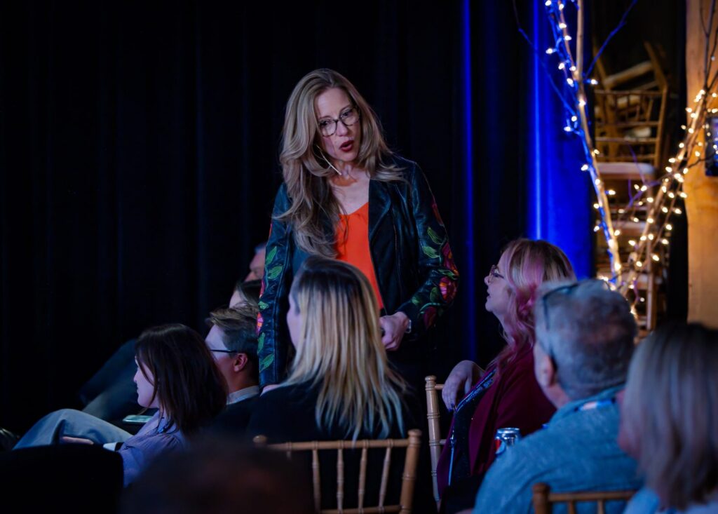 Sarah McVanel delivering a Keynote