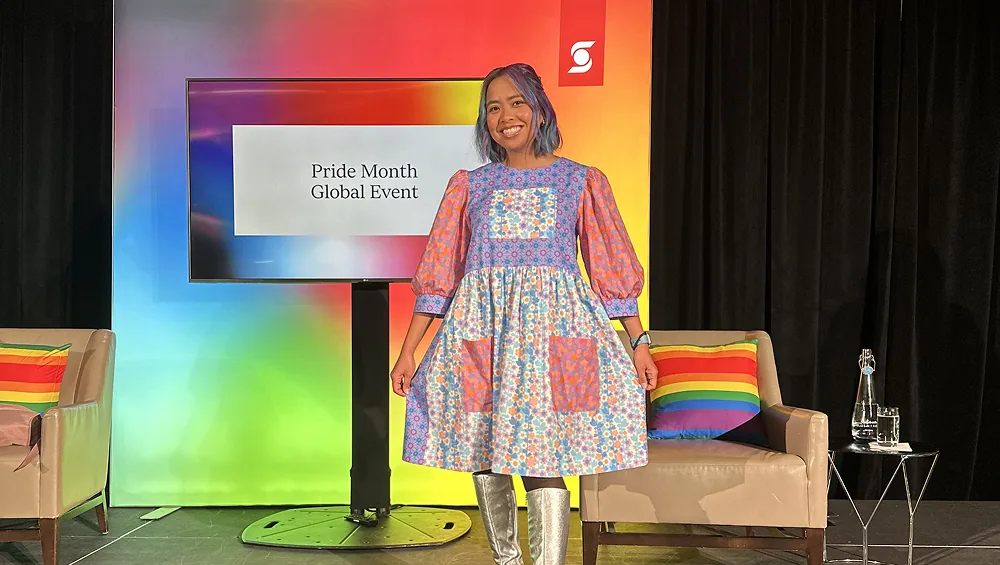 Erika Casupanan delivering a keynote at Scotiabank