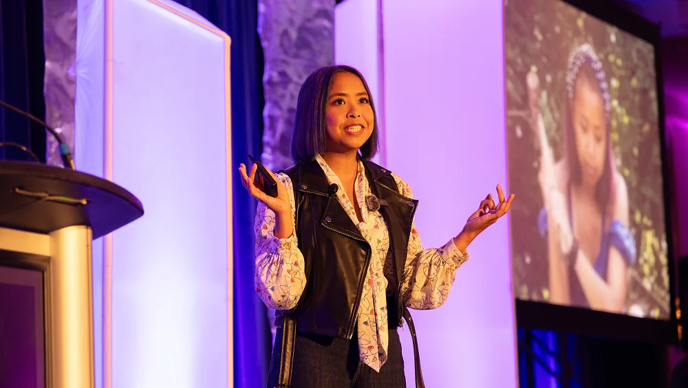Erika Casupanan delivering a keynote at CPHR Atlantic